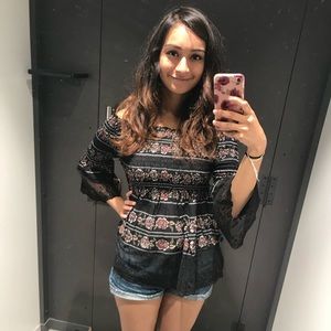 Black Floral Lace Off the Shoulder Top